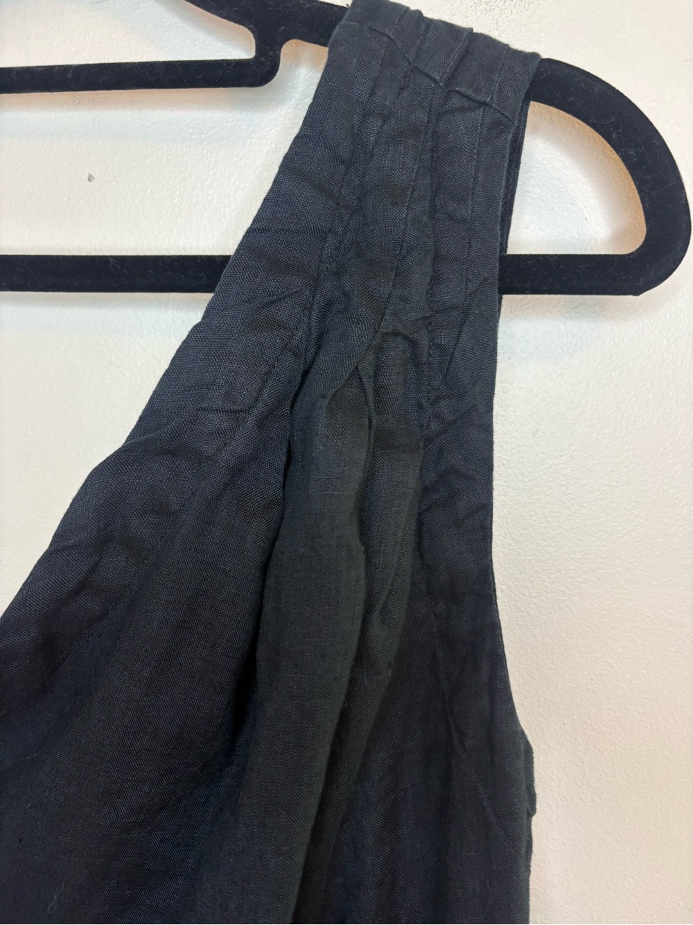 By Anthropologie One Shoulder Linen Wrap Dress Black 6P Petite Midi - Picture 8 of 10